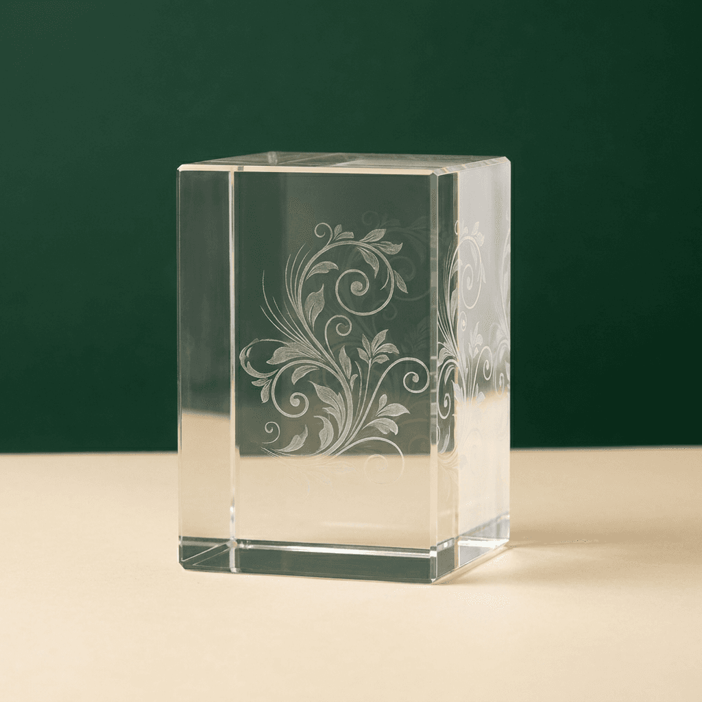 The same logo etched inside the crystal